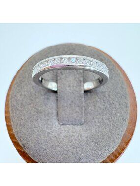 Cubic Zirconia Channel Set Textured Finish Ring Sterling Silver 925 Size 6.5